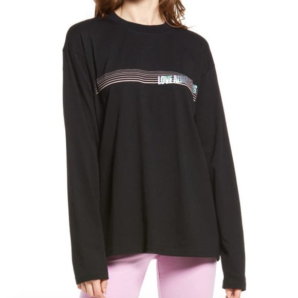 New BP Love Always Wins Metallic Print Long Sleeve Tee Black Unisex Size Small - Picture 2 of 16
